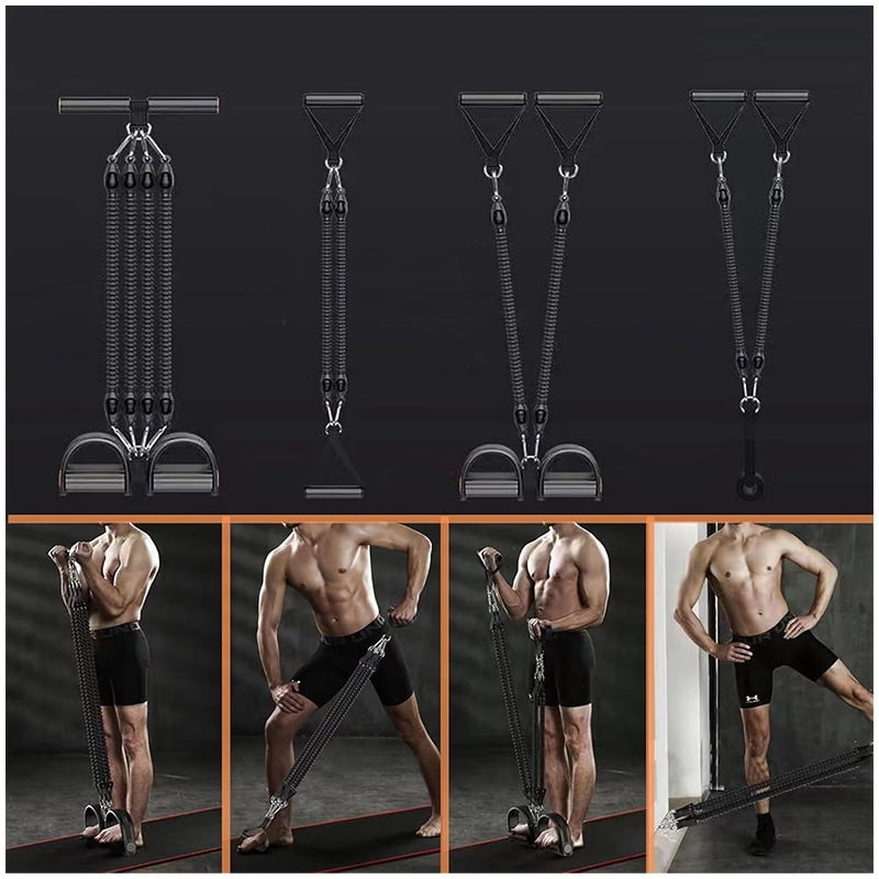 Upgrade Foot Pedal Resistance Band Adjustable 4-Tube Pedal Ankle Puller Resistance Band with Handle Multifunction Home Gym Equipment Stirrup Puller for Men Women for Full Body Exercise
