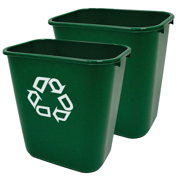 Rubbermaid Commercial Resin Deskside Recycling Trash Can, 7-Gal Plastic Bin, Green, 2 Pack