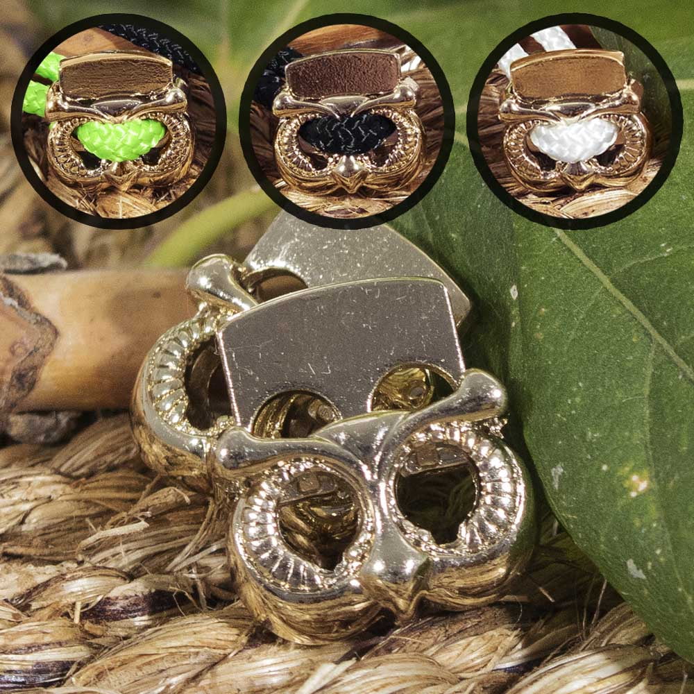 Craft County Heavy Duty Gold Metal Owl Shaped Cord Lock – Perfect fit for 325 Paracord – Multiple Pack Sizes Available – Ideal for Jewelry Making, Crafts, & More
