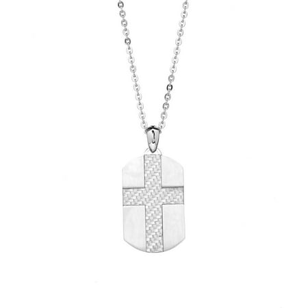 - James Cavolini Stainless Steel Carbon Fiber Cross Dog Tag Pendant Necklace