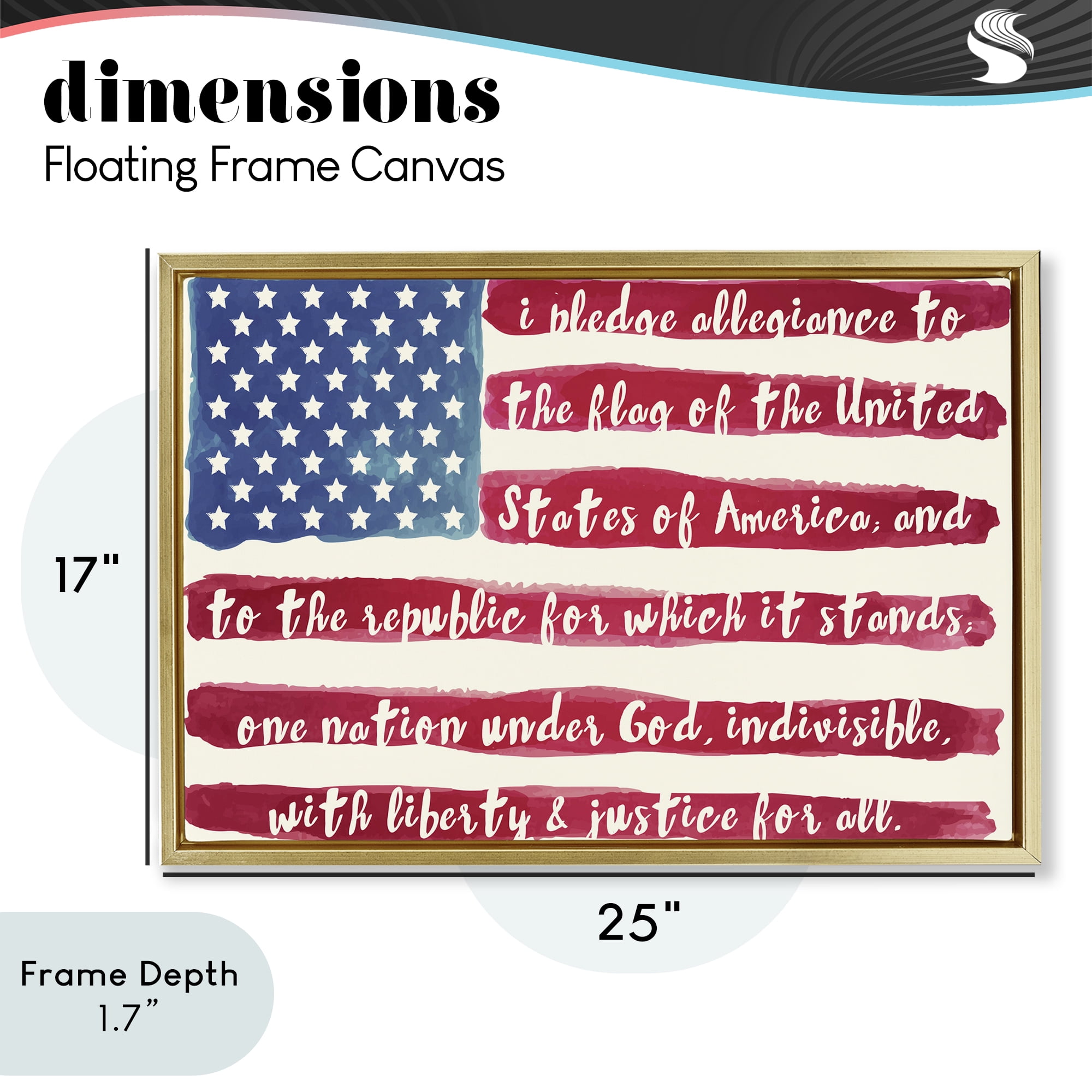 Stupell Industries Pledge Of Allegiance Flag Stripes Gold Framed Floater Canvas Wall Art, design by Sophie 6