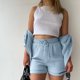 thumbnail image 3 of Conjunto de 2 piezas para mujer: camiseta de manga larga y pantalones cortos, color liso, conjunto informal de verano, tallas S-XXL., 3 of 7
