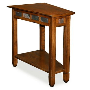 Leick Home 10056 Rustic Slate Recliner Wedge Table with Shelf, Rustic Oak