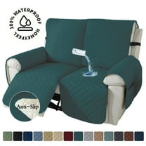 Lavish Cover 100% Waterproof Recliner Loveseat Cover, 2 Pieces Non-Slip Recliner Couch Slipcovers, Washable Furniture Protector with Pockets & Elastic Straps for Kids Pets, 2 Seaters, Dark Green