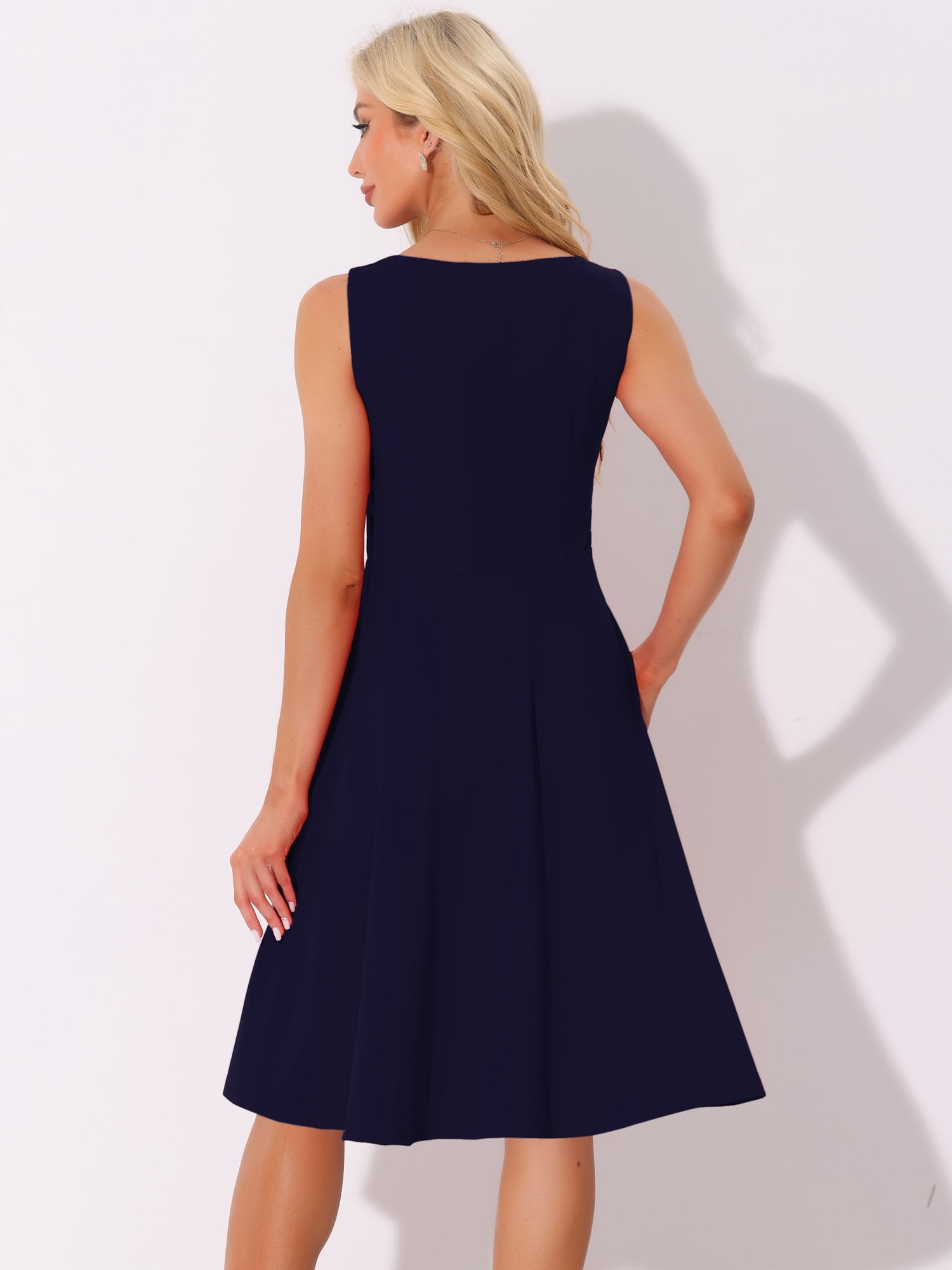 DARING DIVA Sweetheart Neck Swing Sleeveless Dress S Dark Blue