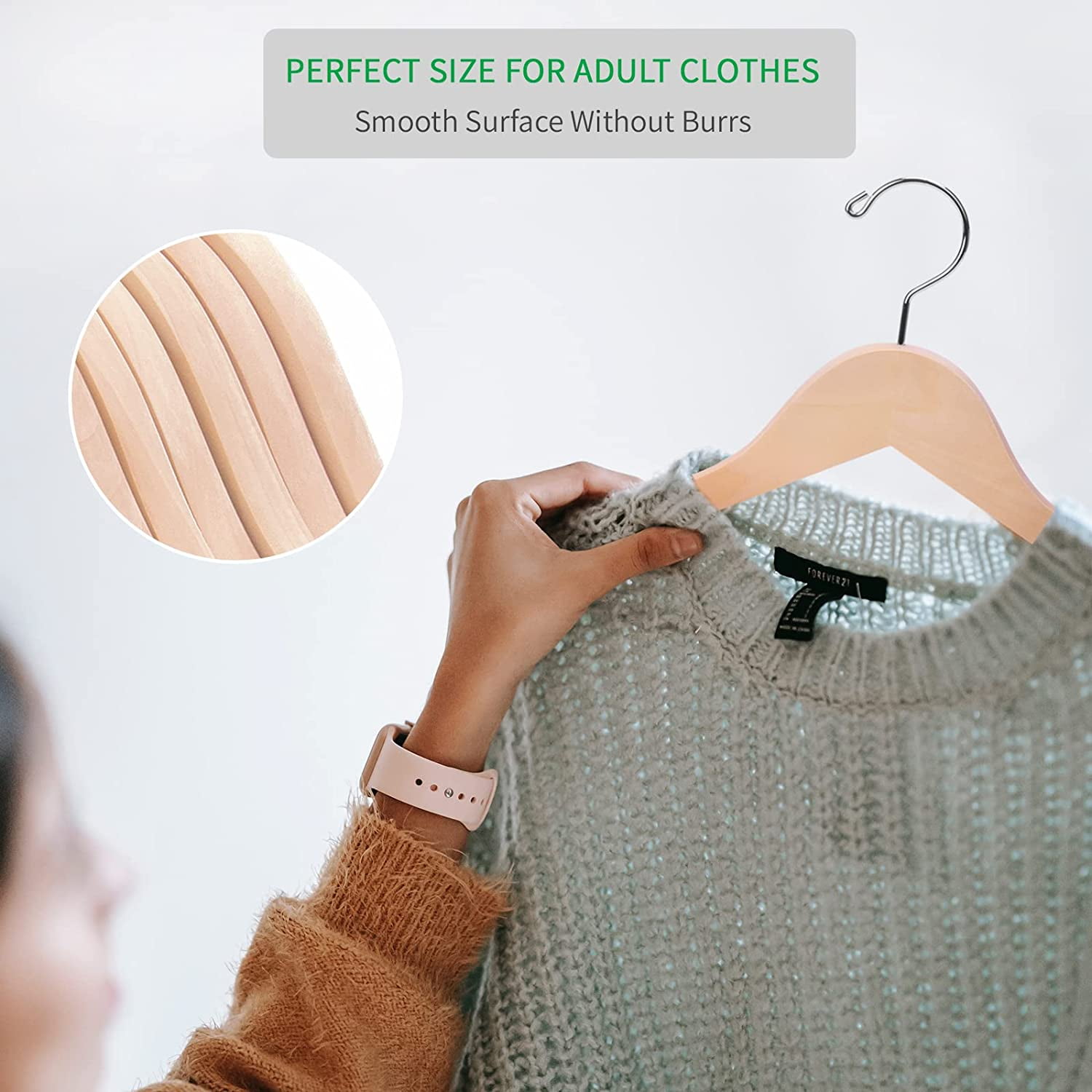 Premium Unfinished Solid Wooden Clothes Hangers 20-Pack with Smooth Notches, Rotating Hook for Coats and Jackets