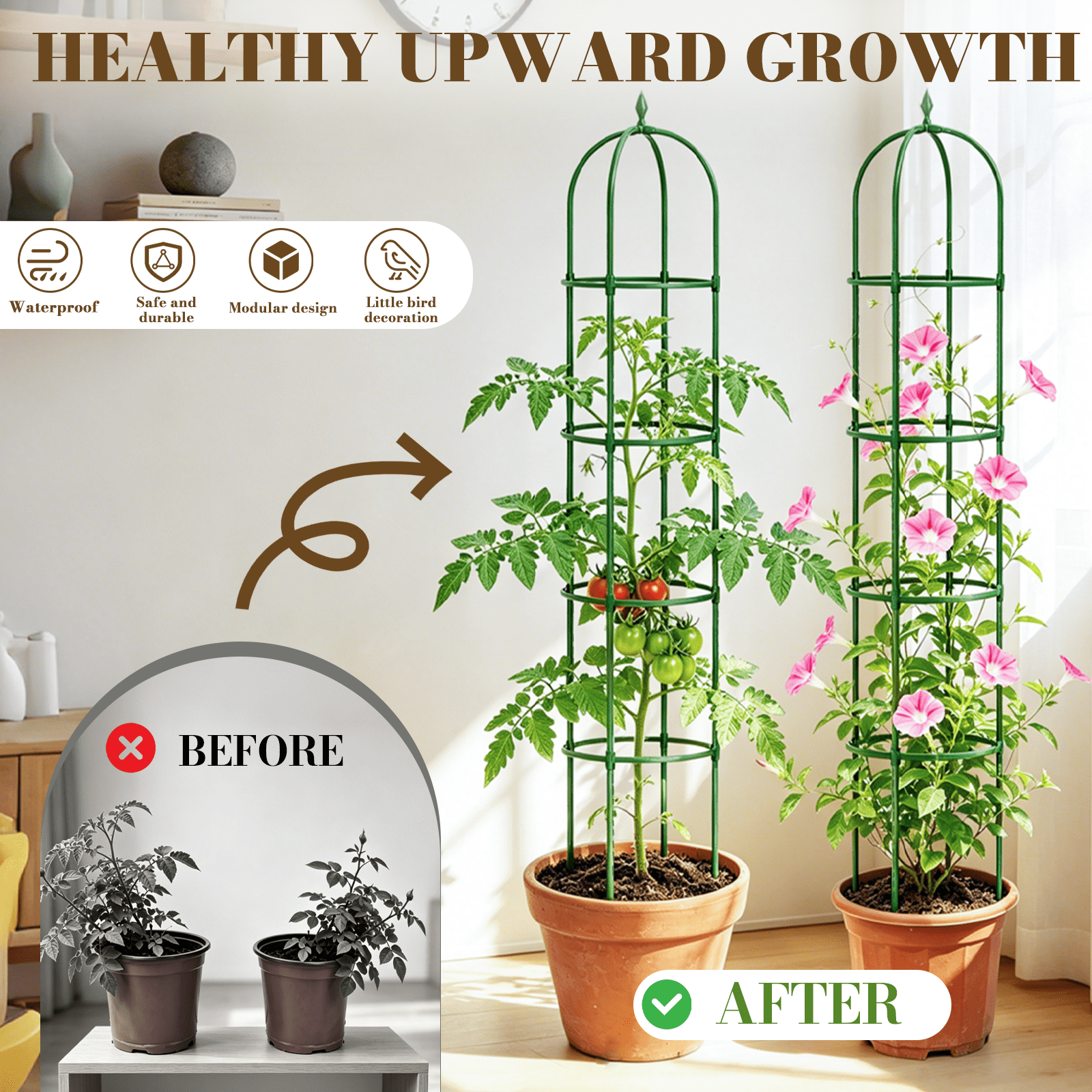 2 Pack Garden Obelisk Trellis for Climbing Plants,63" Metal Rustproof Plant Support Rose Trellis, Tower Potted Cages for Flowers Fruits Vegetable Vines Indoor & Outdoor, Green(4 Tiers)