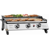 3-Burner Propane Gas Grill Griddle, 24-Inch Stainless Steel Tabletop Griddle with Warming Rack, Two Handle, Ideal for Outdoor Cooking, 25,500 BTU, Silver, PD1303S-SC