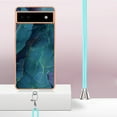 thumbnail image 3 of Case for Google Pixel 6a, Adjustable Detachable Crossbody Strap Neck Strap Silicone Bumper Marble Painted TPU Ultra Thin Shockproof Protective Phone Case Cover for Google Pixel 6a, Green, 3 of 7