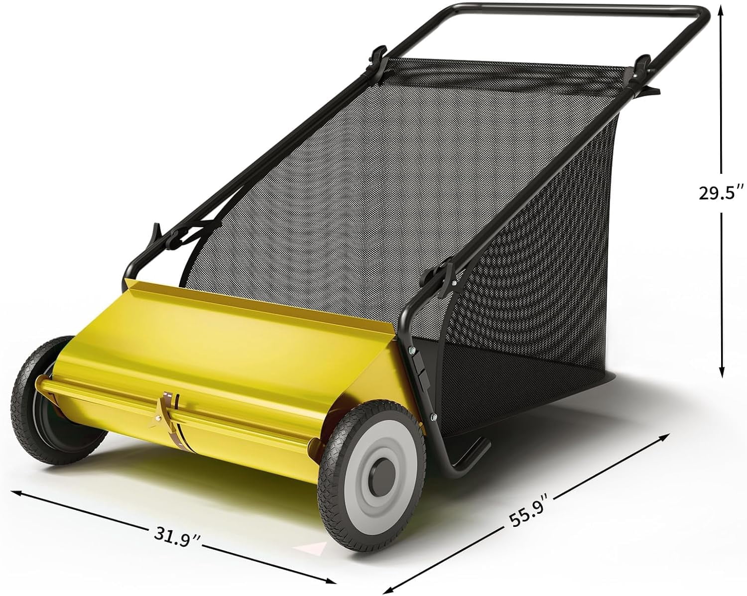 Riedhoff 26" Push Lawn Sweeper,4 Spinning Brushes, 7 Cu. Ft Capacity Collection Bag, Adjustable Height, Yellow