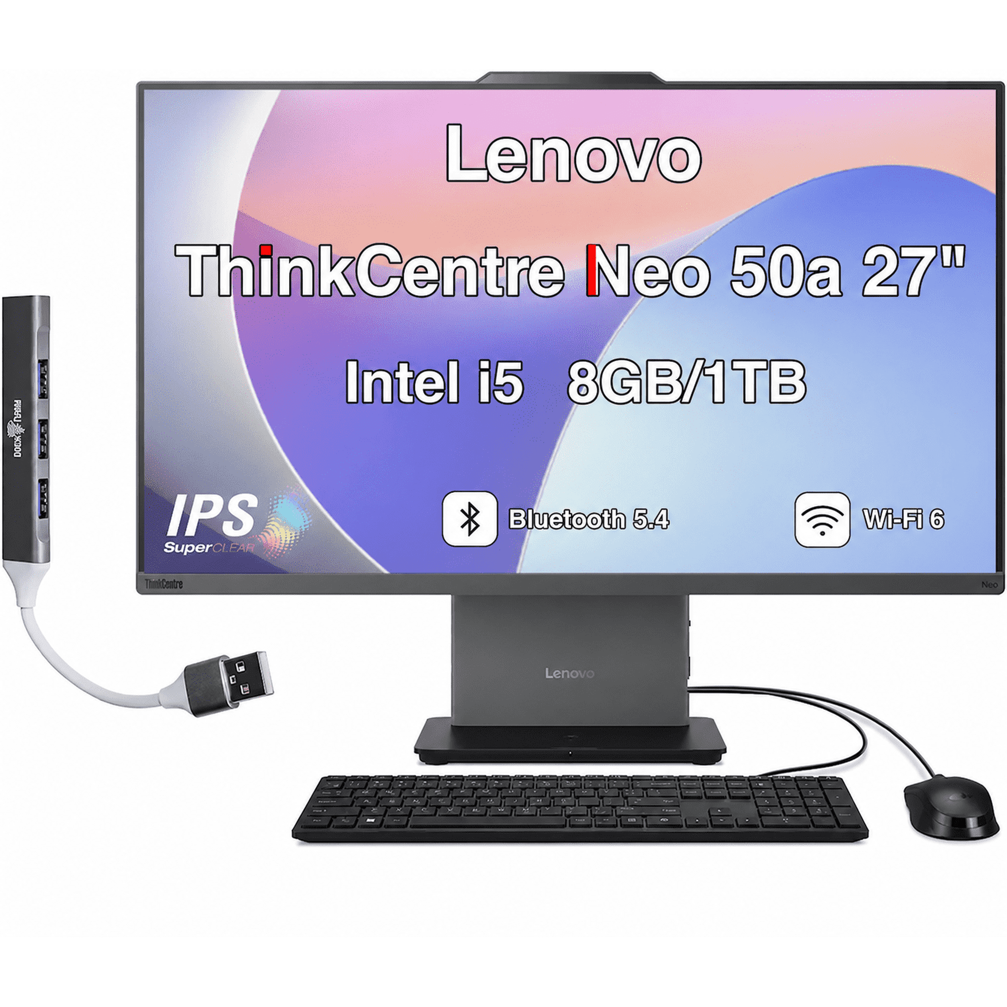 Lenovo ThinkCentre Neo 50a i5-13420H 8GB DDR5 1TB 27 FHD AIO Win11P w/USB Hub