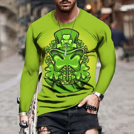 

Men s 3D Four Leaf Clover Graphics Print Shirts Digital Pattern Crewneck Long Sleeve Fall Top Unisex Daily Blouse