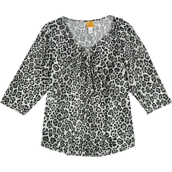 RUBY RD. Womens Cheetah Print Knit Blouse, Grey, Plus Size, 2X