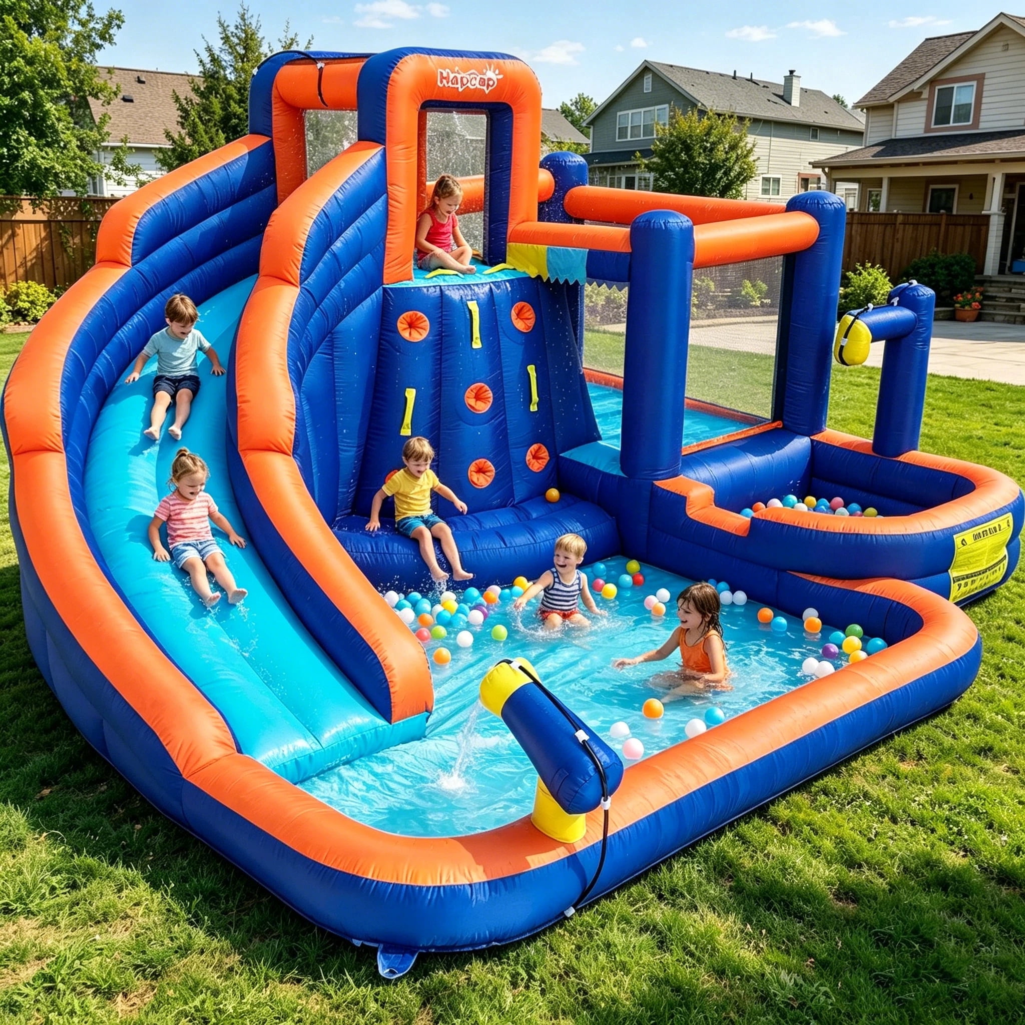 Hapcap Kids Inflatable Water Slide & Bounce House with 2 Pools and Air Blower for Backyard