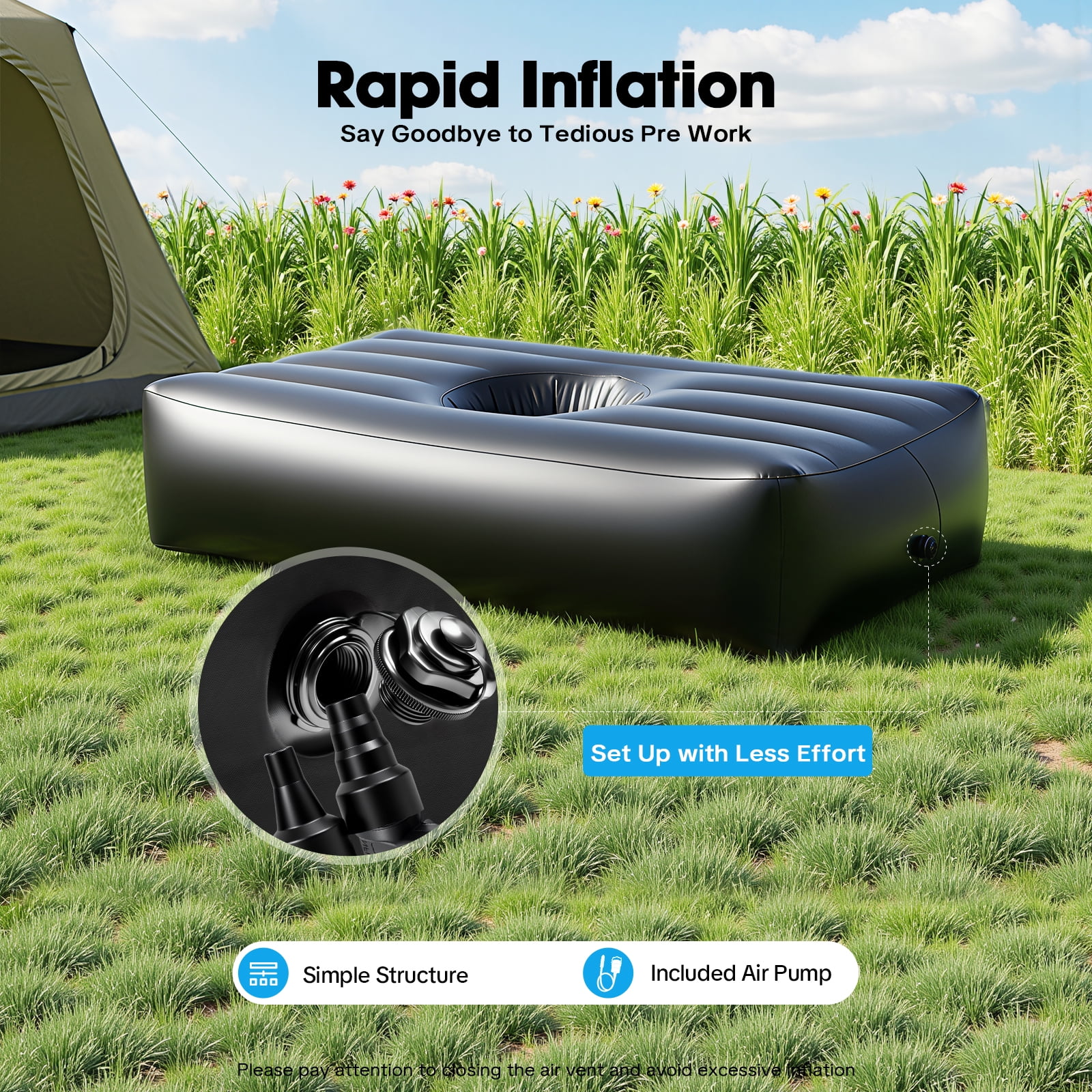 Car Air Bed Inflatable, PVC SUV Truck Mattress with Electric Pump, Outdoor Camping Travel Guest Bed, Heavy-Duty Portable Sleeping Pad, Black