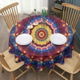 thumbnail image 3 of Colorful Tie Dye Luminous Mandala Pattern Round Tablecloth 60"x60",Wrinkle Wipeable Table Cloth for Kitchen Dining Room Picnic Patio Party, 3 of 6