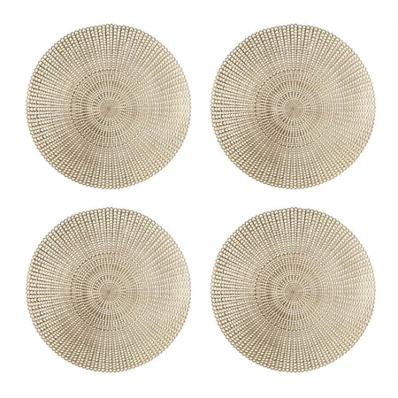 Home Details Set of Four Round Woven Table Place Mats  Gold