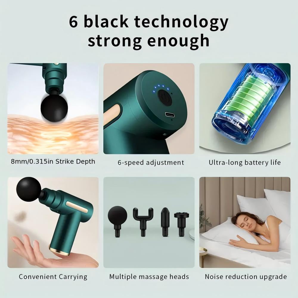 Fascia Gun - Muscle Massage Gun - Handheld Deep Tissue Massager - Percussion Chiropractic Massager with 6 Adjustable Speeds and 4 Heads for Athletes to Relief Pain and Relax (Grey)