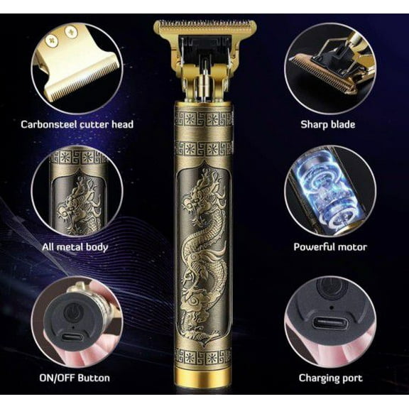 1 pcs Cordless Hair Clippers for Men, Zero Gap Trimmer with T Blade, Professional Beard Trimmer for Barbers, USB Rechargeable, Includes 4 Guide Combs for Custom Lengths