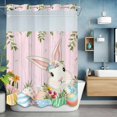 thumbnail image 6 of Cartoon Easter Rabbits No Hooks Shower Curtain with Snap-in Liner Animal Egg Floral Leaf Pink Wood Grain Shower Curtains for Bathroom, Waterproof, Easy Install, Washable 72"x96", 6 of 9