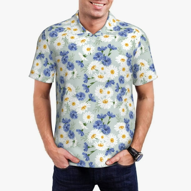 Balery Daisies Flowers Camisa Polo de Hombre con Estampado, de Manga Corta y Tejido Medio, Camisa Tipo Golf Polo-Large