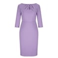 thumbnail image 5 of Women's Elegant Bodycon Midi Dress Three Quarter Sleeve Knot Front Cut Out Waist Pencil Sheath Dress For Wedding Guest Cocktail Evening Party Office, 5 of 8