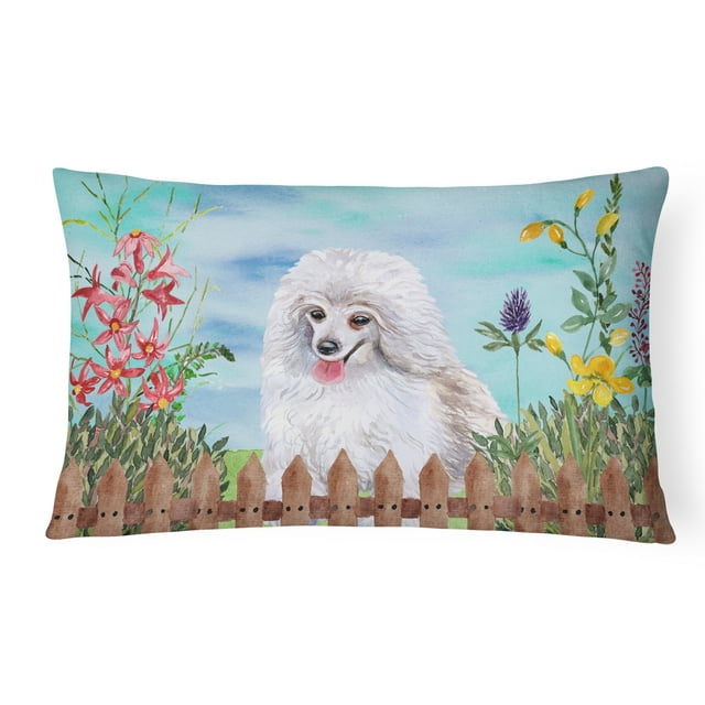 Carolines Treasures CK1245PW1216 Medium White Poodle Spring Canvas Fabric Decorative Pillow