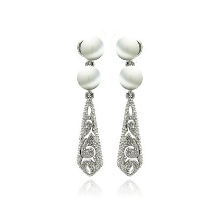 Rhodium Br Pearl Stud Dangle Earrings Rhodium Br Pearl Stud Dangle Earrings