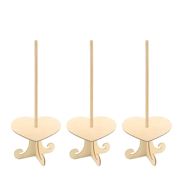 Soporte de madera para donas, soporte para donas, soporte de madera para decoración de pasteles, fiesta de cumpleaños, boda, paquete de 3 corazones