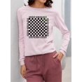 thumbnail image 3 of Stay Happy Checkered Graphic Tee Long Sleeve Women's, 3 of 4