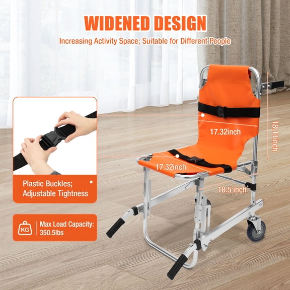Stair Chair Emergency Evacuation Lifting Climbing Wheelchair 2 wheels Orange for emergency care