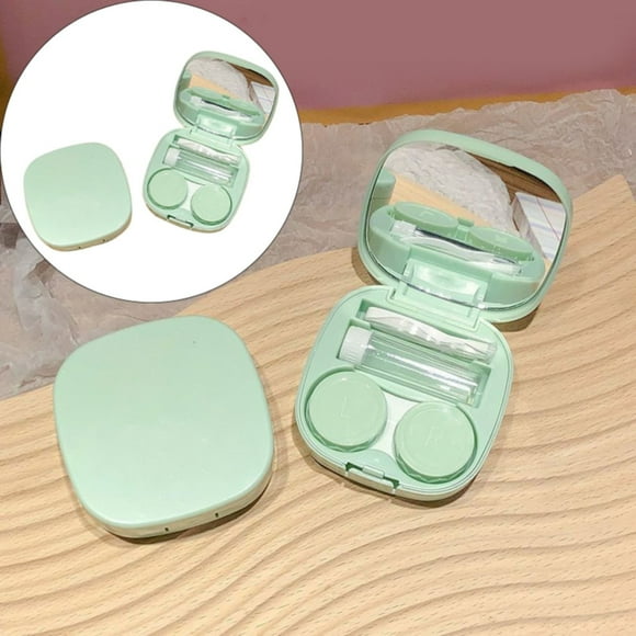 Contact Lens Case with Cleaner Washer, Travel Size Cute Colored Contact Lenses Applicator Removal Tool Kit with Mirror Solution Bottle for Daily Outdoor (Blue) 2.75x2.75x0.98"