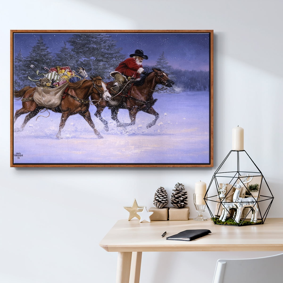 Christmas Rush - Framed Gallery Wrapped Holiday Canvas - 17 x 25 - Rosewood Frame