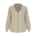 thumbnail image 7 of Women's Half Zip Pullover Sweatshirt, Oversized Solid Color Long Sleeve Top with Soft Breathable Fabric for 2025 Fall Winter Season, Casual Daily Wear and Comfortable Outfits Beige L, 7 of 7