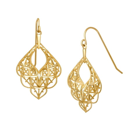 Just Gold Scalloped Mesh Drop Earrings in 10kt Yellow Gold