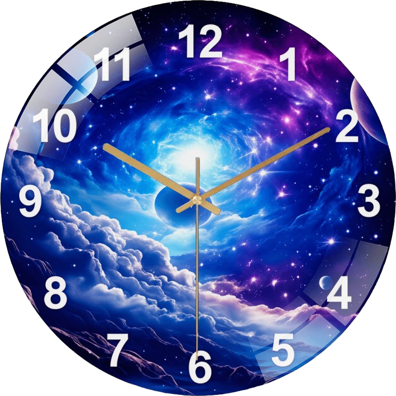 15.75 Inch Galaxy Vortex Wall Clock, Tempered Glass Space Decor with Blue Nebula Design, Unique Modern Wall Art for Bedroom, Office Or Living Room (Battery Not Included), 40cm