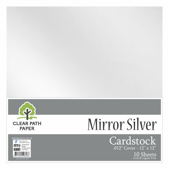 Mirror Silver Cardstock - 12 x 12 inch - .012" Thick - 10 Sheets - Clear Path Paper