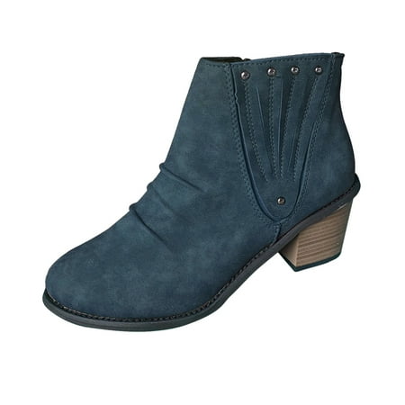 

NECHOLOGY Boots Women Low Heel Heels Leather Roman Casual Short Fashion Women s Boots Womens Lace up Booties And Boots Blue 8.5