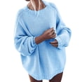 thumbnail image 1 of Aocisk Chandail Tricoté Ample à Col Rond et Épaules Tombantes pour Femmes, Bleu, TG, Mode Hivernale, 1 of 5