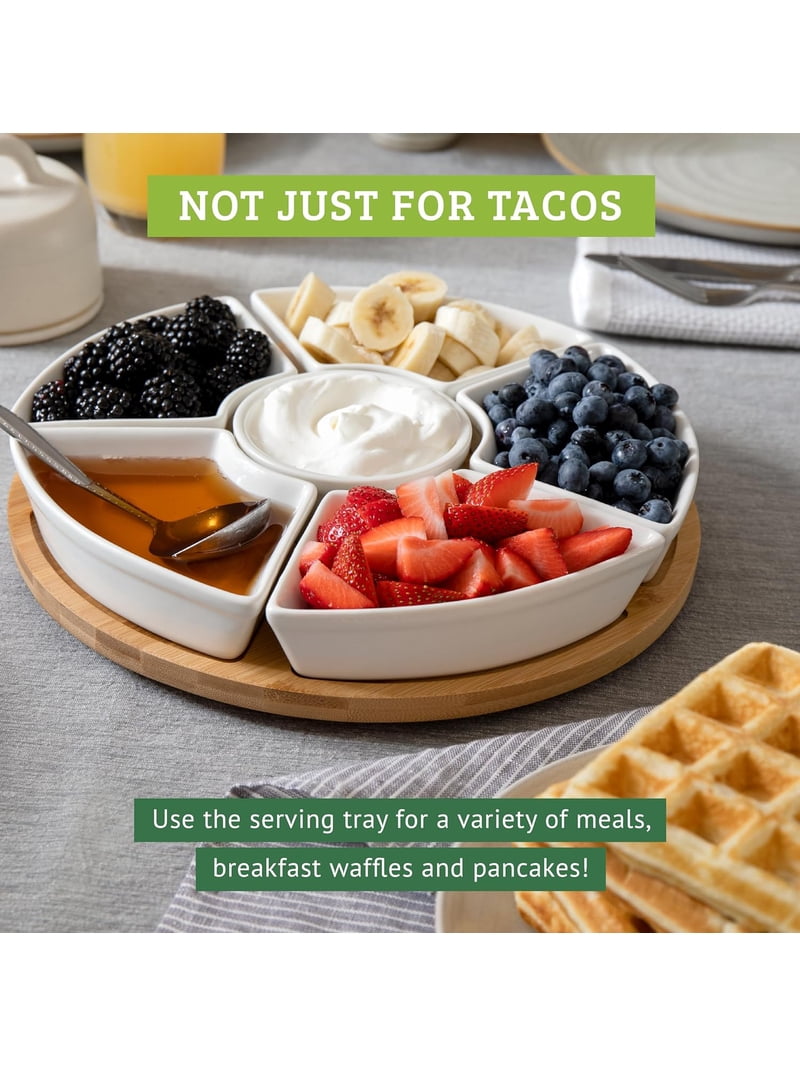 Chef Tacos, Ceramic Taco Serving Platter, 10.2‚Äù, Divided Tray