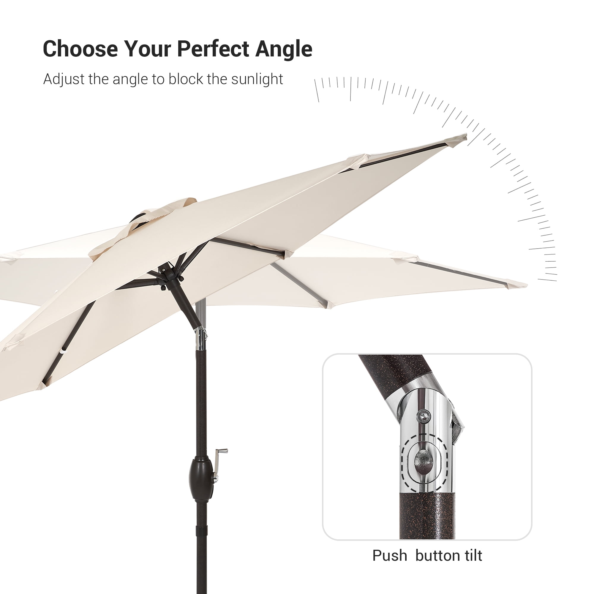 Sonerlic 7.5ft Round Patio Market Umbrella with Steel Frame,Outdoor Table Umbrella for Yard,Poolside and Deck,Beige