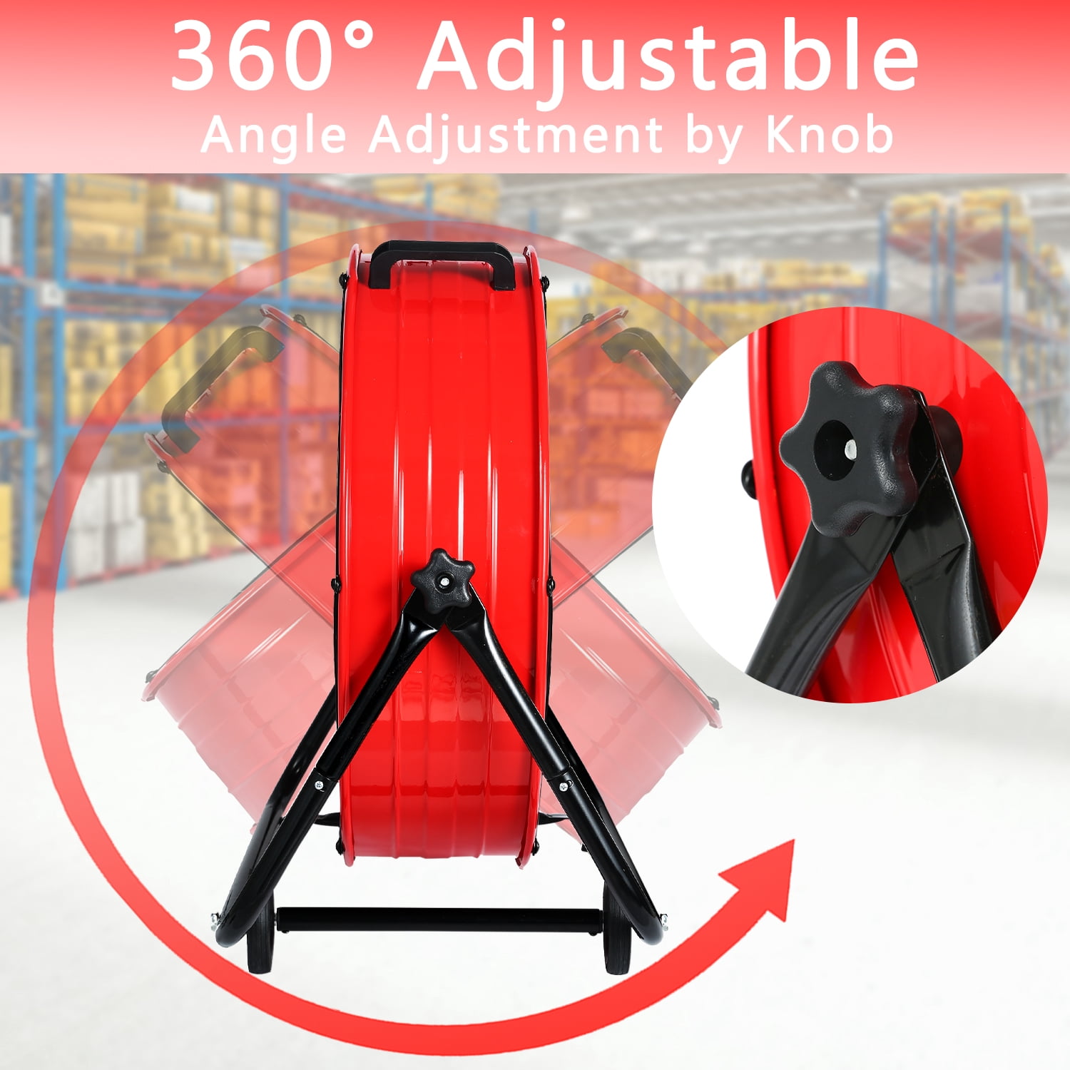 24"Industrial Fan High Velocity,Heavy Duty Drum Fan up to 8100CFM,3-Speed & 360°Adjustable,Ideal for Home, Garage, Indoor/Outdoor Use, Red