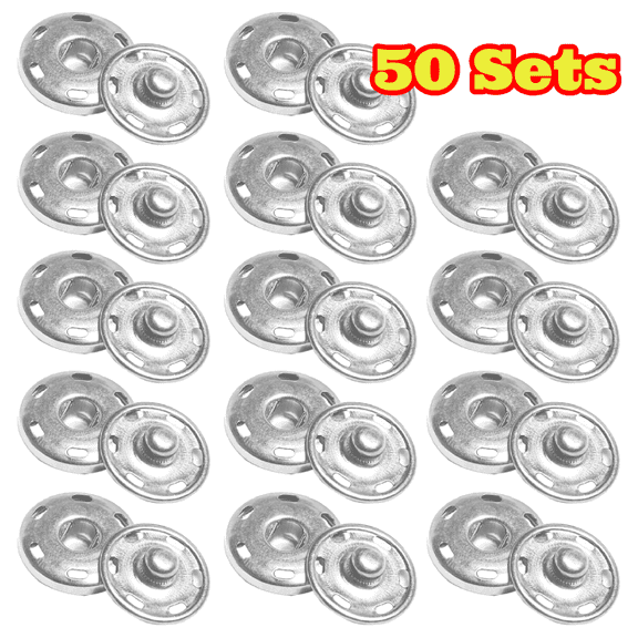 50 Pack Sew-On Snap Buttons, Metal Snap Fasteners Press Studs Buttons for Sewing Clothing, 19 mm
