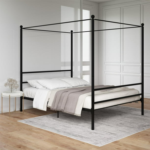 Mainstays Metal Canopy Bed Queen, King Size Four Poster Iron Canopy Bed In Black