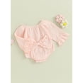 thumbnail image 4 of Newborn Baby Girl Ruffle Long Sleeve Romper 3M 6M 12M 18M  Bowknot Cotton Linen Onesie Bodysuit Cute Fall Outfit Clothes, 4 of 10