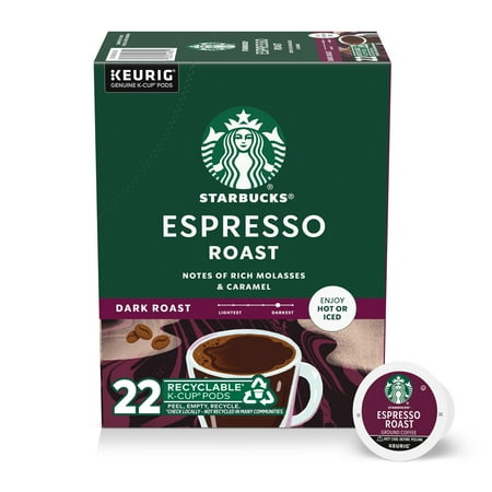 Starbucks Espresso Roast, Hot or Iced Coffee, Dark Roast K-Cup Coffee Pods, 22 Count