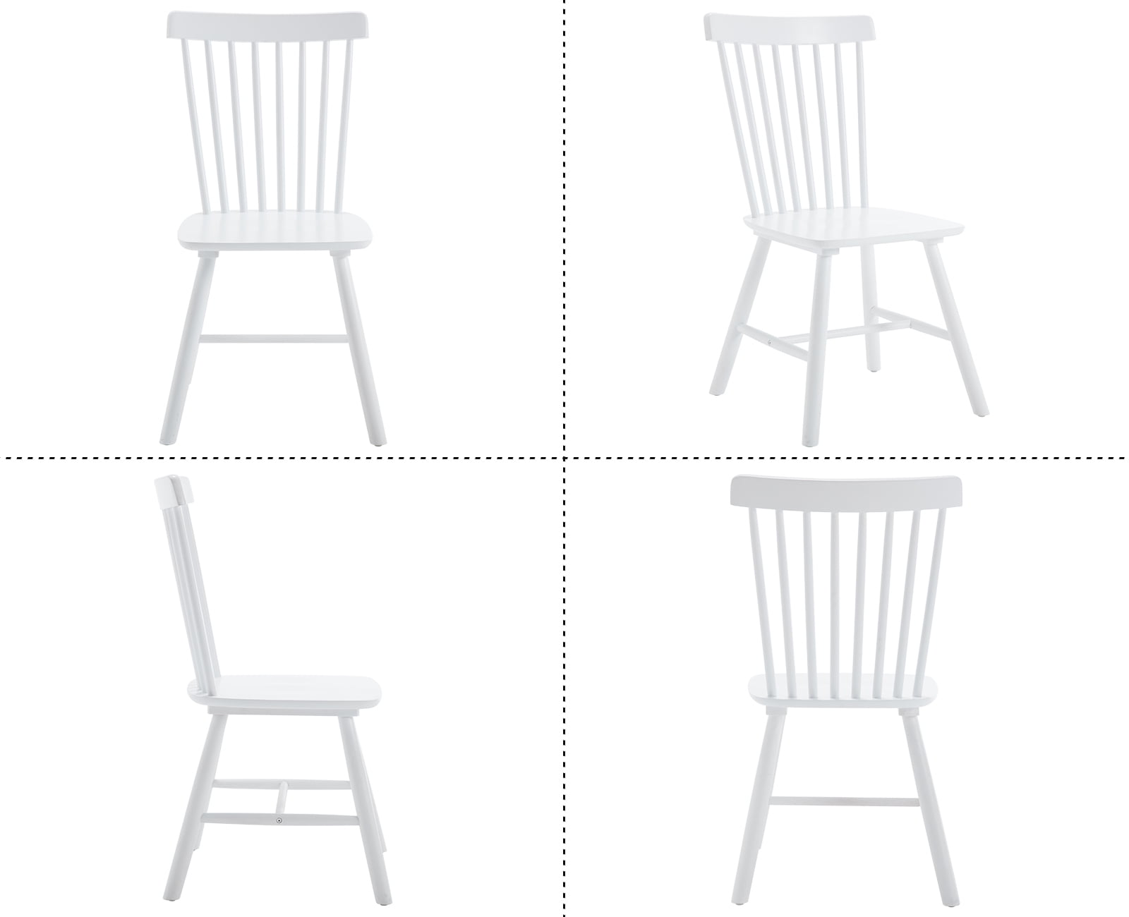 Dayalane Farmhouse Windsor Dining Chairs Set of 2, Solid Wood Spindle Back Dining Side Chairs, Mid-Century French Country Oak Kitchen Chairs for Dining Room Living Room Kitchen Restaurant, White
