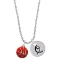thumbnail image 1 of Delight Jewelry Silvertone Large Enamel Basketball Silvertone Script Initial Disc - Q - Charm Necklace, 20"+3", 1 of 4