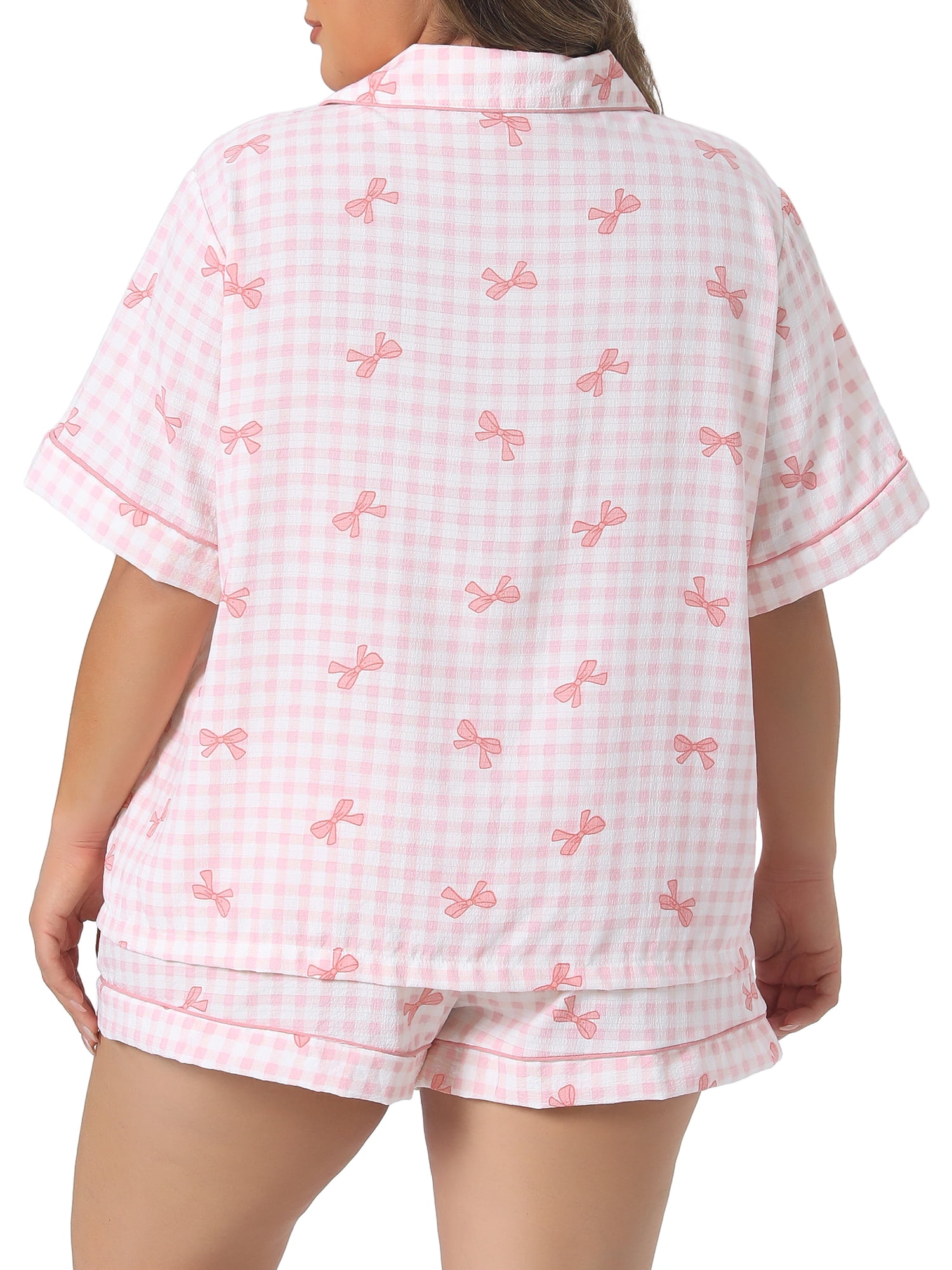 DARING DIVA Women's Plus Short Sleeve Soft Fabric Button Lounge Sets 2X Pink