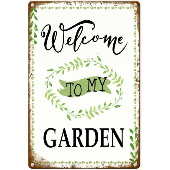Welcome to My Garden Sign with Stakes 8×12in, Sturdy Aluminum Metal Signs Rust Free, Retro Vintage Garden Signs Decorative Outdoor Flower Home Signs
